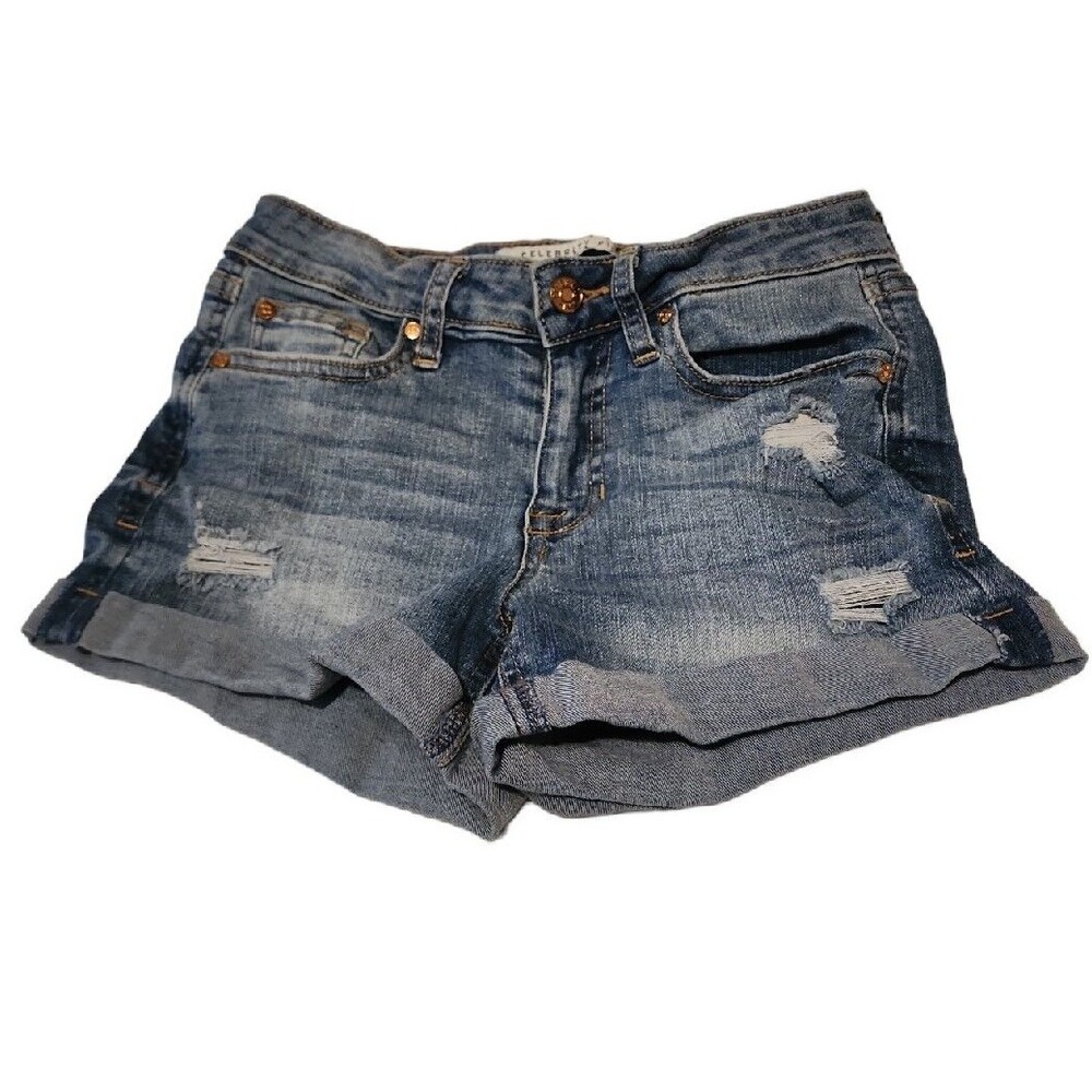 Celebrity Pink Denim Shorts Distressed Cuffed Hem‎ Blue Jean Shorts